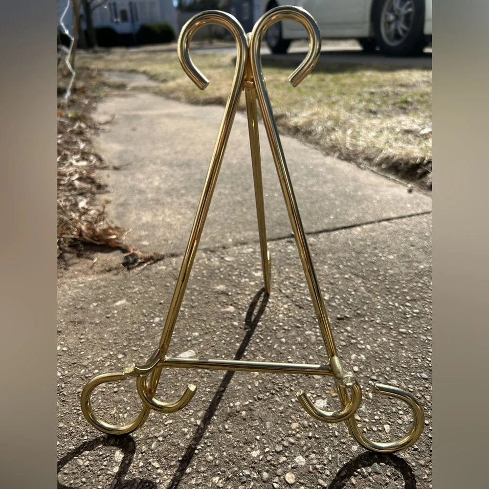 Vintage easel brass solid display art plate book Hollywood Regency